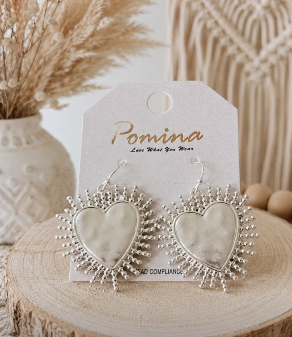 Pomina Silver Heart Burst Earrings New